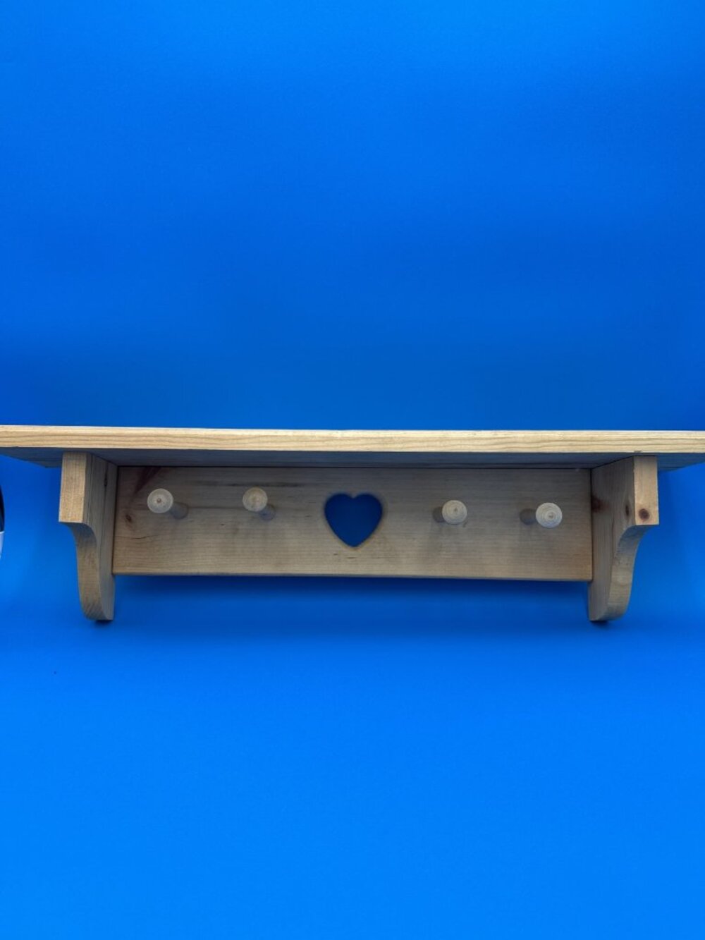 Wood Heart Cutout Pegs Shelf Natural Rustic Country Grandmacore Cottagecore